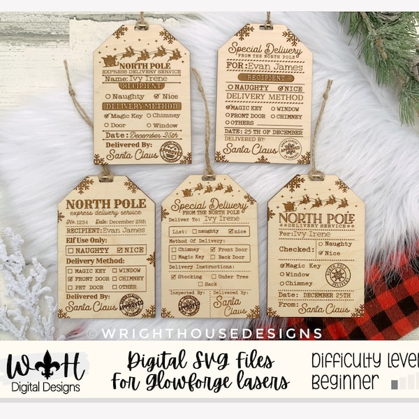 Christmas Santa Delivery Gift Tags Bundle - Personalizable Engraved Stocking Stuffers - Cut File For Glowforge Lasers - Digital SVG File