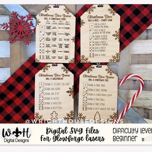 Christmas Dice Game Tags Set 2 - Laser Engraved Stocking Stuffer Gifts - Pass The Present - Cut File For Glowforge Lasers - Digital SVG File