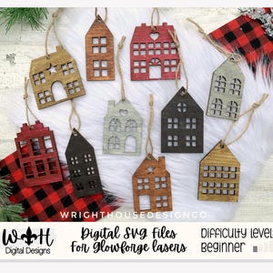 Christmas Cottages - Minimalist Ornament Set -  Scandinavian Houses - Quick Cut and Score File For Glowforge Lasers - Digital SVG File