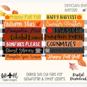 Happy Harvest Autumn Bucket List Stacked Sign Bundle - Seasonal Wall Decor and DIY Kits - Cut File For Glowforge Lasers - Digital SVG File