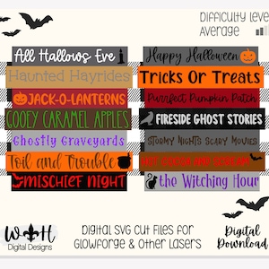 Happy All Hallows Eve Bucket List Stacked Sign Bundle - Seasonal Wall Decor and DIY Kits - Cut File For Glowforge Lasers - Digital SVG File