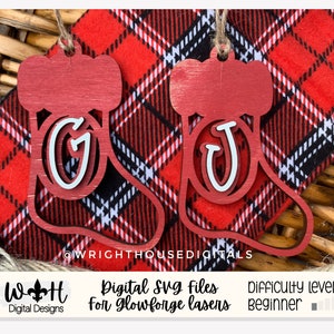 Santa&#39;s Christmas Stocking Monogram Ornament Bundle - Quick Cut Gift Bag Tag Set - Cut File For Glowforge Lasers - Digital SVG File