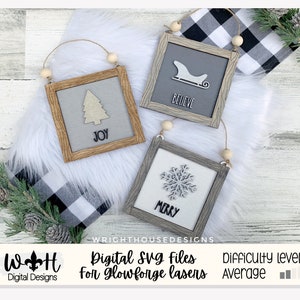 Farmhouse Frame Ornaments - Layered Christmas Square Signs - Winter Tier Tray Decor - Cut File For Glowforge Lasers - Digital SVG File