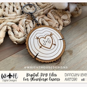 Couples Carved Wood Slice Keychain Set For Valentine&#39;s Day - His and Her Personalized Gifts - Digital SVG Cut Files For Glowforge Lasers