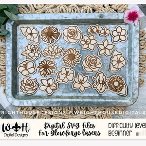 Flower Magnets Scrap Busters - Handdrawn Florals For Tiered Tray Decor and DIY Kits - Beginner File For Glowforge Laser - Digital SVG File