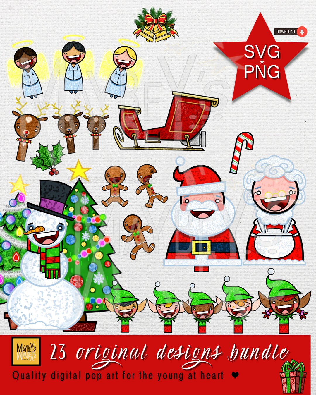 Cute Cartoon Christmas Clip Art Bundle. 23 Original Designs Gift Tags