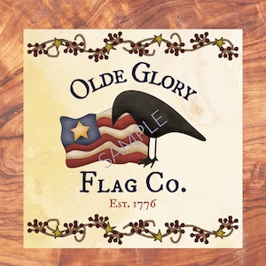 Olde Glory Crow & Flag print, Prim Country print, labels for jars and candles