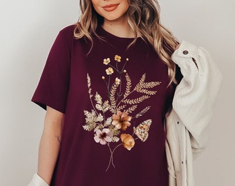Wildflower Shirt, Cottagecore Shirt, Floral Graphic Tee, Wild Flowers, Butterfly Shirt, Garden Shirt, Botanical Tshirt, Gift for Her, Nature