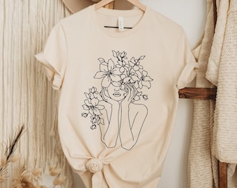 Boho Abstract Shirt, Floral Line Art Shirt, Silhouette Shirt, Minimalist Graphic Tee, Abstract T-Shirt, Boho Modern Tee, Line Drawing Shirt