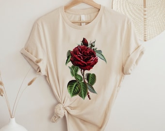Red Rose Shirt, Vintage Rose Tshirt, Floral Graphic Tee, Flower Shirt, Botanical Shirt, Garden Tee, Gift for Her, Minimalist Shirt, Nature