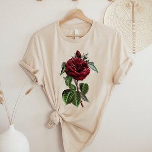 Red Rose Shirt, Vintage Rose Tshirt, Floral Graphic Tee, Flower Shirt, Botanical Shirt, Garden Tee, Gift for Her, Minimalist Shirt, Nature
