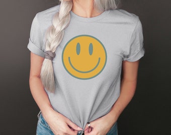Smiley Face Shirt, Happy Graphic Tee, Smile T-Shirt, Minimalist Shirt, Joy Tee, Good Vibes, Cute Tee, Retro Shirt, Boho Gift, Positivity Tee