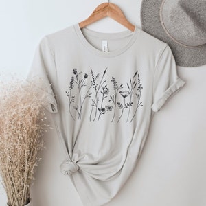 Wildflower Graphic Tee, Floral Tshirt, Minimalist Line Art Shirt, Floral Flowers Plants Tee, Bella Canvas Unisex Short Sleeve Shirt