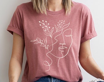 Boho Abstract Shirt, Line Art Shirt, Line Drawing Tee, Monoline Shirt, Minimalist T-shirt, Abstract Graphic Tee, Boho Floral Top, Silhouette