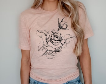 Rose Graphic Tee, Vintage Rose Shirt, Floral T-Shirt, Minimalist Shirt, Botanical T Shirt, Flower Shirt, Gift for Her, Garden Shirt, Boho