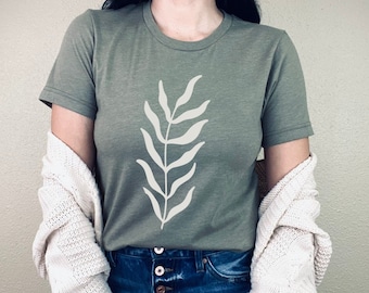 Minimalist Leaf Shirt, Plant Tshirt, Botanical Graphic Tee, Boho Abstract Shirt, Abstract Leaf Tee, Boho Gift, Leaves Design, Garden Tshirt