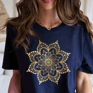 Gold Mandala Shirt, Mandala Graphic Tee, Sacred Geometry Tee, Geometric Shirt, Yoga Shirt, Celestial Tshirt, Boho Shirt, Spiritual Shirt