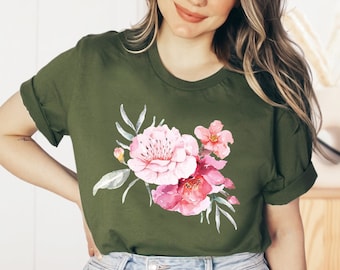 Flowers Watercolor Shirt, Floral Tee, Pink Flower Bouquet, Colorful Floral Tshirt, Nature Shirt, Watercolor Art, Botanical Shirt, Flowers