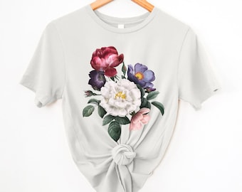 Colorful Floral Shirt, Flower Bouquet Tee, Botanical Shirt, Pastel Flowers, Garden Shirt, Cottagecore Shirt, Realism Floral Design, Nature