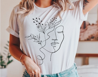 Boho Abstract Shirt, Line Art Shirt, Line Drawing Tee, Monoline Shirt, Minimalist T-shirt, Abstract Graphic Tee, Boho Floral Top, Silhouette