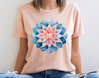 Floral Mandala Shirt, Watercolor Mandala Tee, Symmetrical Design, Pastel Flower Tshirt, Gift for Her, Spring Tee, Boho T-Shirt, Abstract Tee