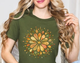 Floral Mandala Shirt, Watercolor Graphic Tee, Pretty Flower Tshirt, Cottagecore Shirt, Watercolor Art, Mandala T-Shirt, Botanical Tee, Gift