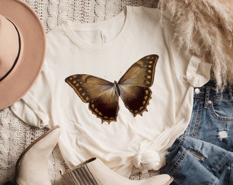 Butterfly Tshirt, Brown Butterfly Tee, Cottagecore Shirt, Garden T-Shirt, Minimalist Graphic Tee, Boho Shirt, Nature Tee, Gift for Her, Cute