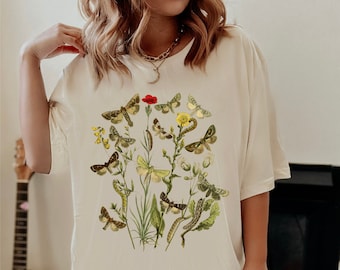 Cottagecore Shirt, Butterfly Graphic Tee, Wildflower Tshirt, Nature Tee, Floral Shirt, Caterpillars, Butterflies Tee, Cottagecore Gift, Cute