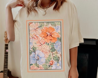Vintage Floral Shirt, Watercolor Flowers Tee, Botanical Tshirt, Cottagecore Shirt, Vintage Graphic Tee, Gift for Her, Boho Tee, Garden Shirt