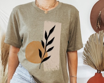 Boho Abstract Shirt, Abstract Graphic Tee, Boho Modern Shirt, Minimalist Shirt, Botanical Tee, Shapes Shirt, Leaves Shirt, Artsy Shirt, Gift