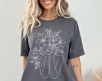 Boho Abstract Shirt, Floral Line Art Shirt, Silhouette Shirt, Minimalist Graphic Tee, Abstract T-Shirt, Boho Modern Tee, Line Drawing Shirt