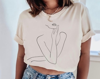 Camiseta gráfica de arte lineal, camiseta de silueta, dibujo de una línea, camiseta minimalista, camiseta boho, camiseta abstracta boho, camiseta moderna, camiseta elegante, regalo