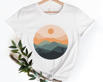 Boho Landscape Shirt, Abstract Mountains Shirt, Desert Landscape Tee, Nature Tshirt, Minimalist Graphic Tee, Hiking Shirt, Outdoors T-shirt