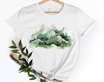 Watercolor Mountain Shirt, Mountains Graphic Tee, Nature Shirt, Watercolor Art, Forest Tee, Outdoors Tshirt, Hiking Shirt, Trees T-shirt