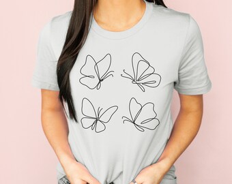 Abstract Butterfly Shirt, Minimalist Butterfly Graphic Tee, Line Art Shirt, Boho Abstract Tee, Modern Tshirt, Gift for Her, Cute Women's Tee