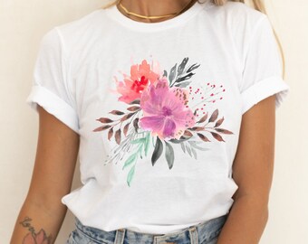 Watercolor Floral Shirt, Flower Bouquet, Botanical Shirt, Garden Tee, Cottagecore Shirt, Boho Shirt, Gift for Her, Nature, Watercolor Art