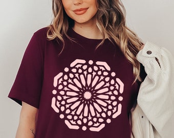 Mandala Shirt, Pink Mandala Tshirt, Geometric Shirt, Sacred Geometry, Boho Shirt, Boho Gift, Spiritual Shirt, Yoga Shirt, Minimalist Tshirt
