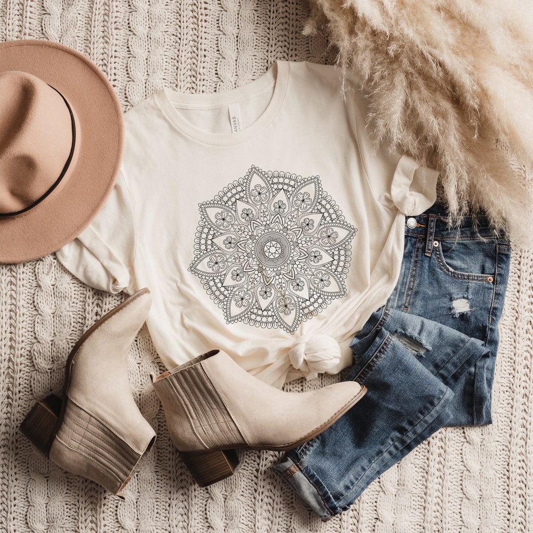 Regular Fit Long Sleeve Shirt - Flower Mandala - Light Blue