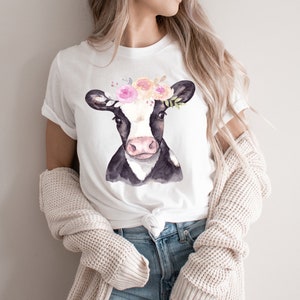 Watercolor Cow Shirt, Cow Graphic Tee, Cute Animal Shirt, Floral Tshirt, Watercolor Graphic Tee, Gift for Her, Cute Women's Tee, Farm Animal bild 2