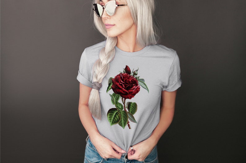 Red Rose Shirt Vintage Rose Tshirt Floral Graphic Tee Etsy