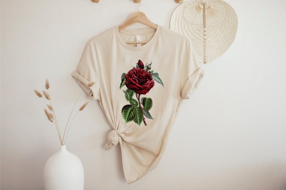 Red Rose Shirt, Vintage Rose Tshirt, Floral Graphic Tee, Flower Shirt, Botanical Shirt, Garden Tee, Gift for Her, Minimalist Shirt, Nature