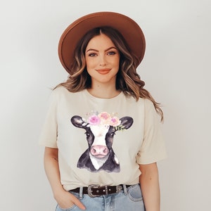Watercolor Cow Shirt, Cow Graphic Tee, Cute Animal Shirt, Floral Tshirt, Watercolor Graphic Tee, Gift for Her, Cute Women's Tee, Farm Animal bild 4