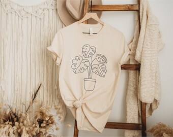 Monstera Plant Shirt, Minimalist Graphic Tee, Line Art Shirt, Botanical Shirt, Garden Tee, Nature Shirt, Plant Lover, Line Drawing, Monstera
