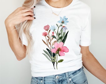 Watercolor Floral Shirt, Colorful Flowers Tee, Botanical Shirt, Spring Shirt, Flower Bouquet, Garden T-shirt, Watercolor Art, Gift for Her