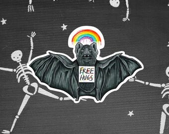 Free Hugs Cute Bat Sticker - Vinyl Stickers - Laptop Stickers - Spooky Stickers - Halloween Stickers