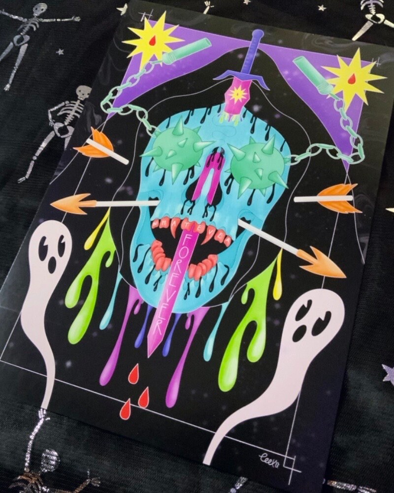 Dark Neon Gothic Emo Skull Weapons A4 Art Print - Etsy