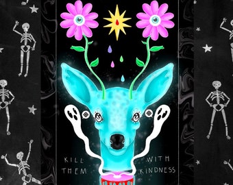 gothic neon deer cute a4 art print