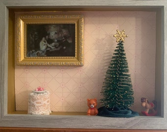 Wachten op de kerstman, schaduwdoosscène, kerstdecor