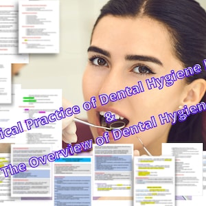 May include: A woman is sitting in a dentist's chair with a dental mirror in her mouth. The text "Clinical Practice of Dental Hygiene III & The Overview of Dental Hygiene III" is superimposed on the image.