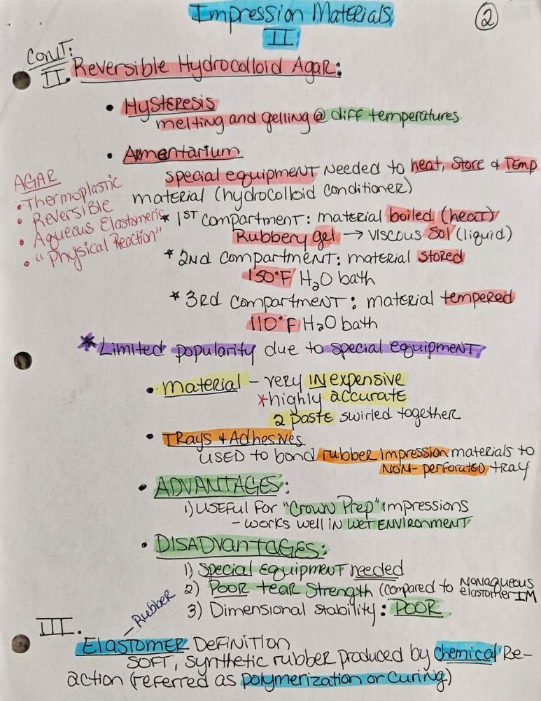 Hygiene Notes Example Dental Materials I & II (dental Hygiene Study Notes, Charts, and ...